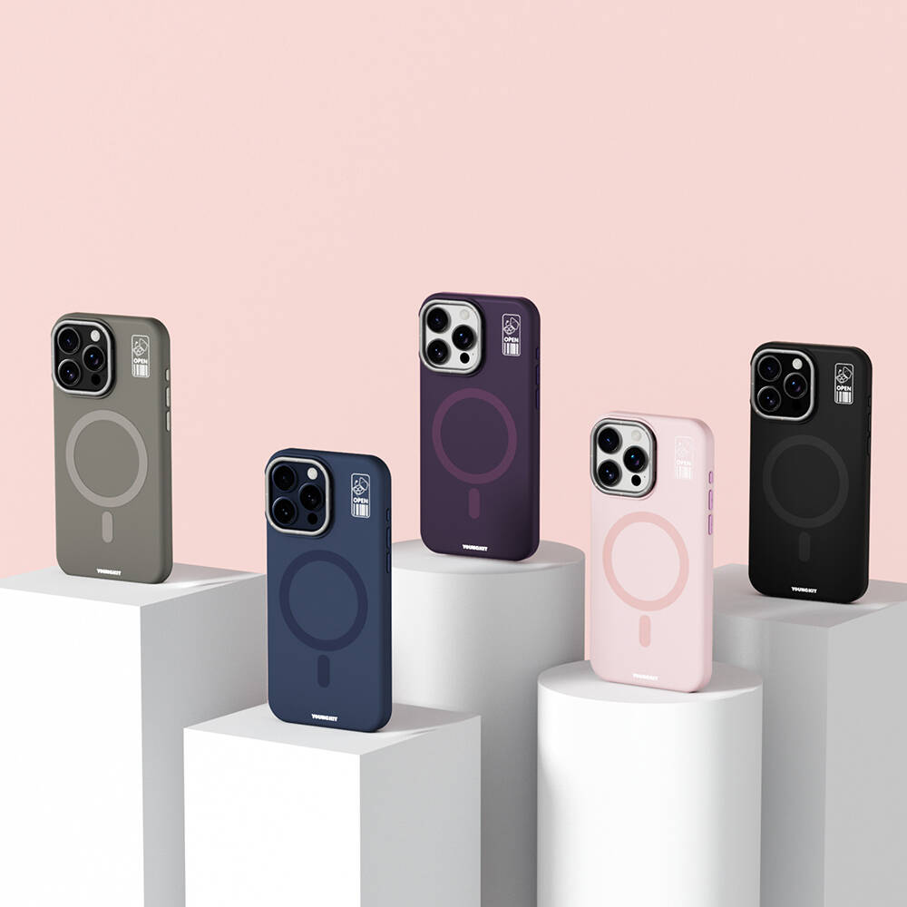 Apple iPhone 14 Pro Max Uyumlu Kılıf Magsafe Şarj Özellikli Kamera Standlı Silikon Youngkit Bitty Cream Kapak - 5