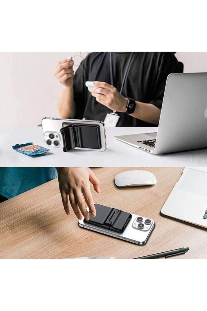 Zore CRD-05 Sade Tasarımlı 2 Hazneli PU Magnetik Standlı Kartlık