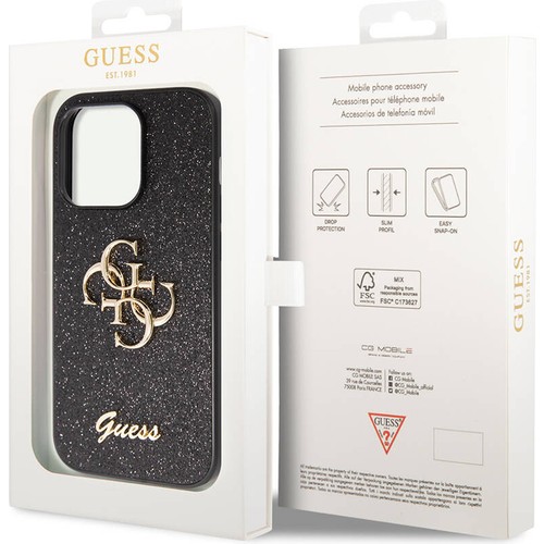 Apple iPhone 14 Pro Max Uyumlu Kılıf Guess Orjinal Lisanslı 4G Büyük Metal Logolu Glitter Kapak