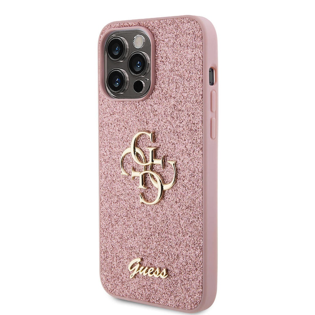 Apple iPhone 14 Pro Max Uyumlu Kılıf Guess Orjinal Lisanslı 4G Büyük Metal Logolu Glitter Kapak