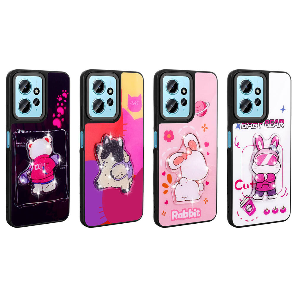 Xiaomi Redmi Note 12 4G Uyumlu Kılıf Parlayan Kabartmalı İkonik Figürlü Zore Amas Silikon Kapak - 3