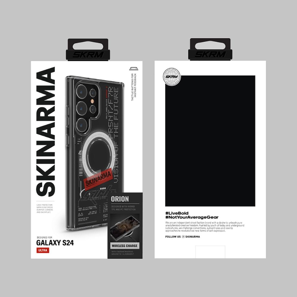 Samsung Galaxy S24 Ultra Uyumlu Kılıf SkinArma Magsafe Şarj Özellikli Yazı Desenli Airbag Tasarımlı Orion Kapak