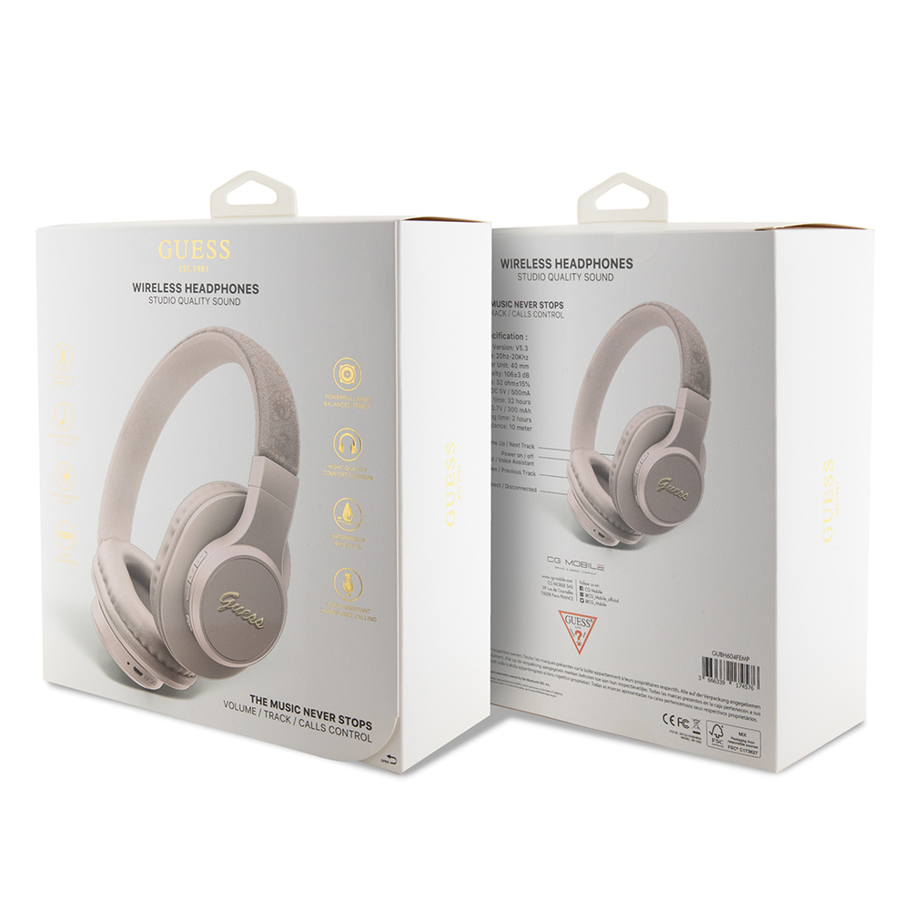 Guess Orjinal Lisanslı PU 4G Desenli Metal Yazı Logolu Tone On Tone Kulak Üstü Bluetooth Kulaklık - 9