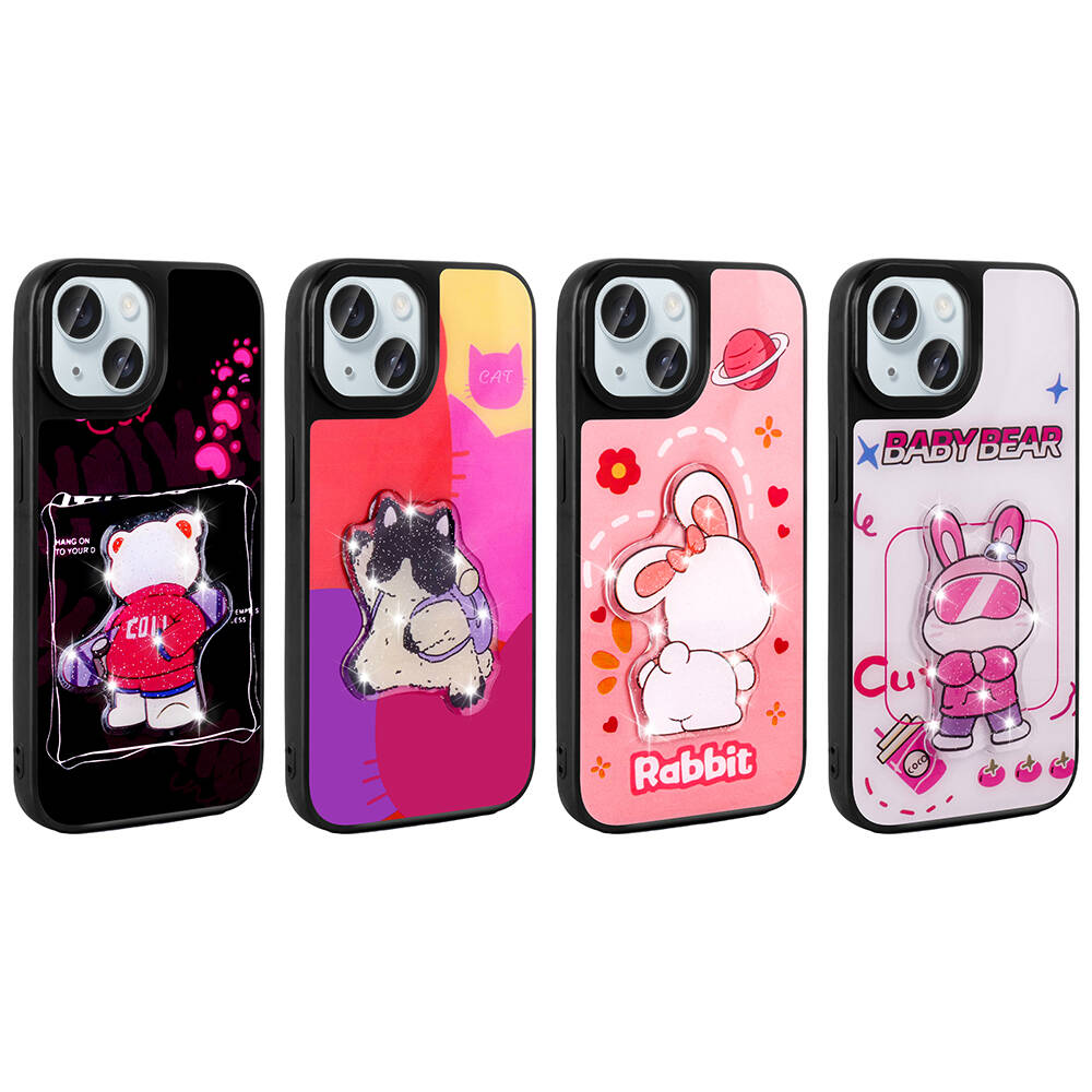 Apple iPhone 15 Uyumlu Kılıf Parlayan Kabartmalı İkonik Figürlü Zore Amas Silikon Kapak - 1