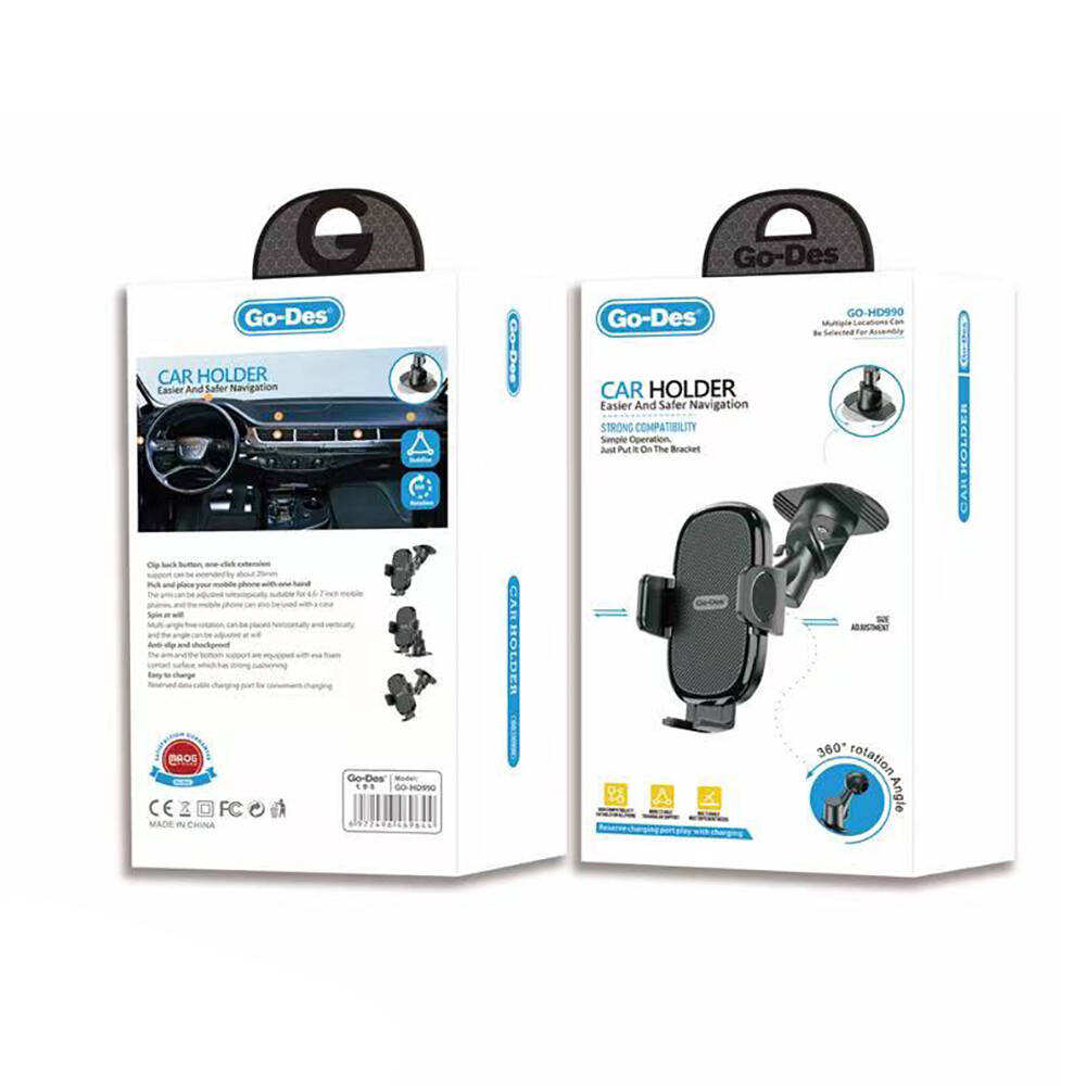 Go Des GD-HD990 360 Oynar Başlıklı Düz Zemin Araç İçi Telefon Tutucu - 1