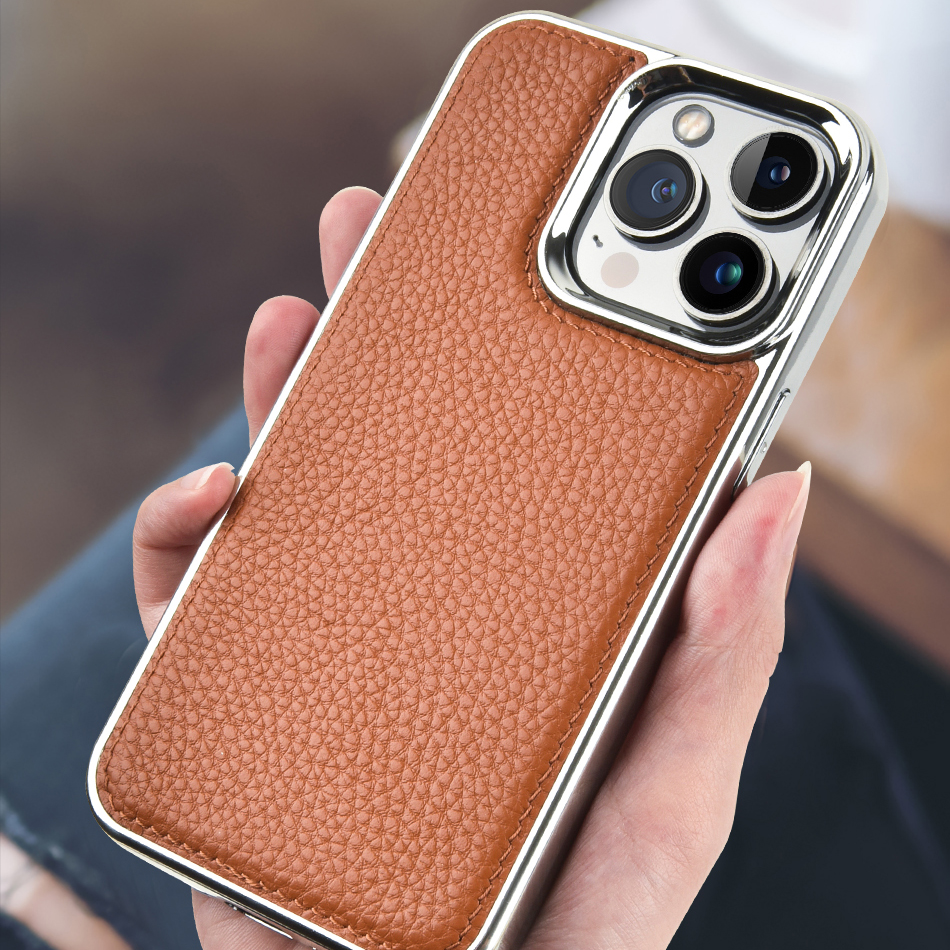 Apple iPhone 13 Uyumlu Kılıf Wiwu Genuine Leather Silver Calfskin Orjinal Deri Kapak - 2