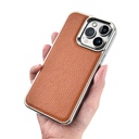 Apple iPhone 13 Uyumlu Kılıf Wiwu Genuine Leather Silver Calfskin Orjinal Deri Kapak - 4