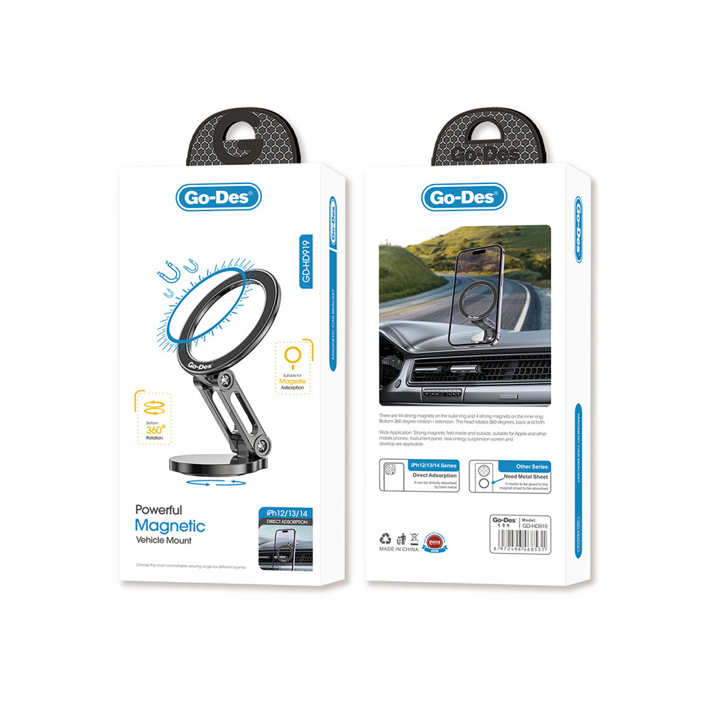 Go Des GD-HD919 360 Derece Dönebilen Magnetik Stand - Araç Telefon Tutucu - 1