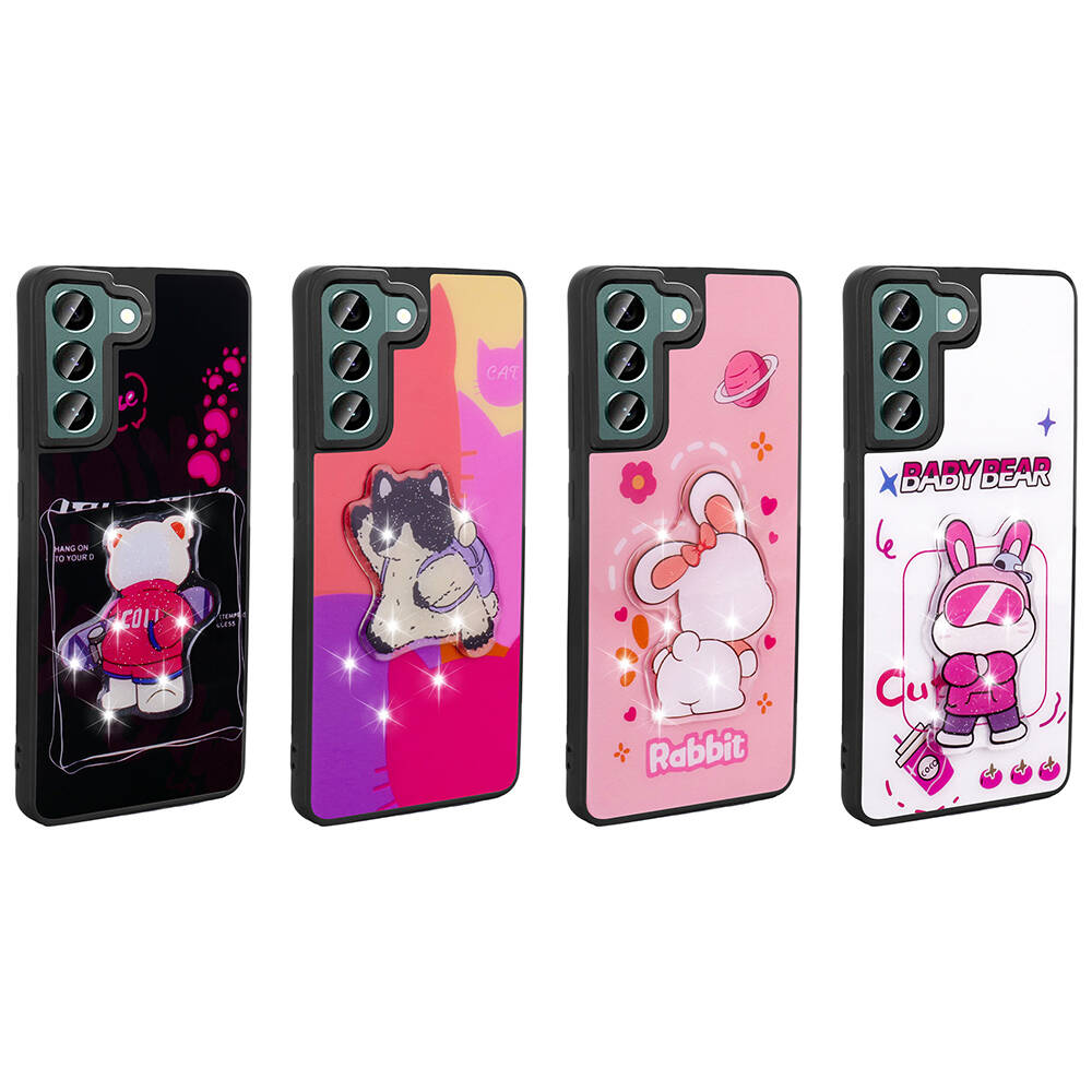 Samsung Galaxy S21 FE Uyumlu Kılıf Parlayan Kabartmalı İkonik Figürlü Zore Amas Silikon Kapak - 1