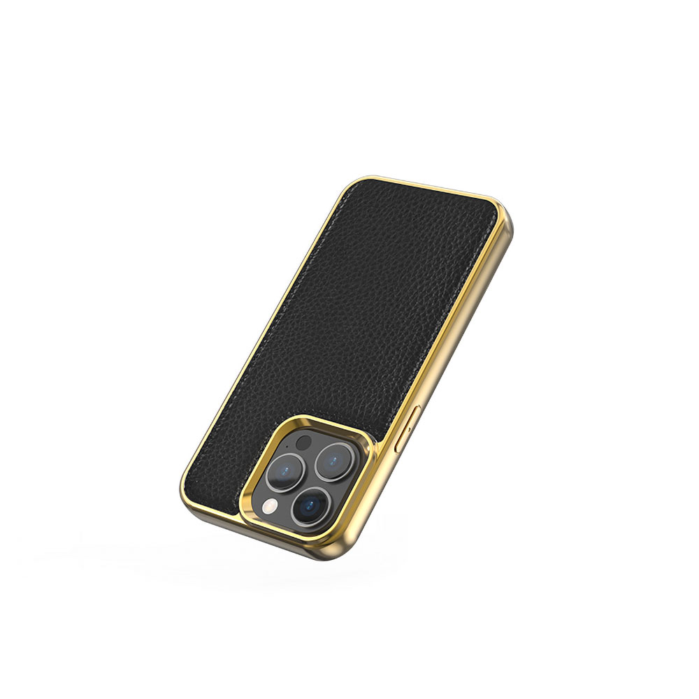 Apple iPhone 13 Uyumlu Kılıf Wiwu Genuine Leather Gold Calfskin Orjinal Deri Kapak - 6