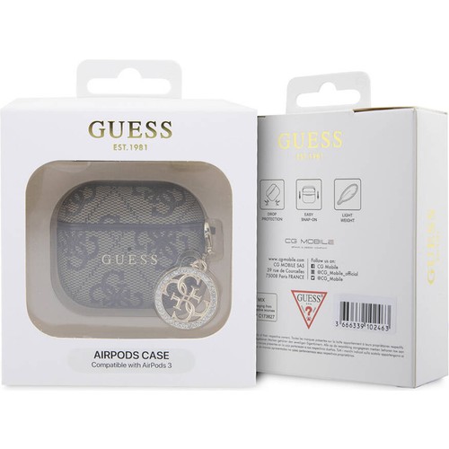 Apple Airpods 3. Nesil Uyumlu Kılıf Guess Orjinal Lisanslı PU Deri 4G Desenli 4G Charm Kapak