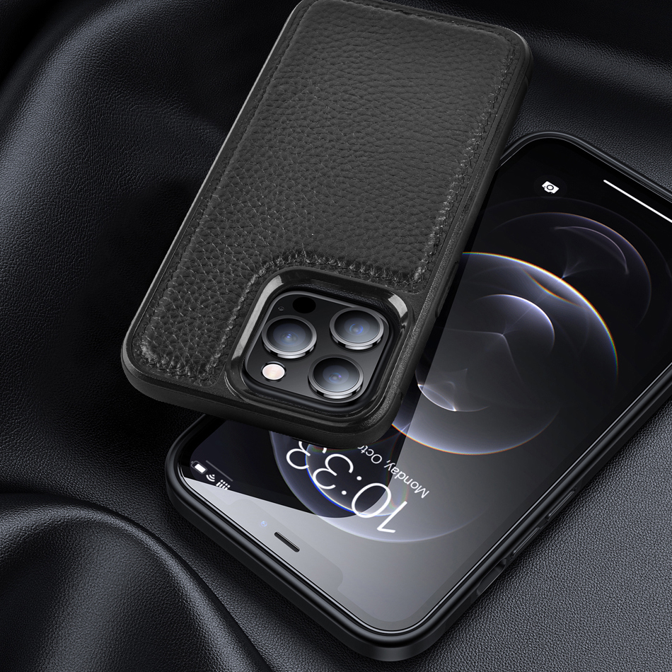 Apple iPhone 13 Pro Max Uyumlu Kılıf Wiwu Genuine Leather Plastic Calfskin Orjinal Deri Kapak - 4