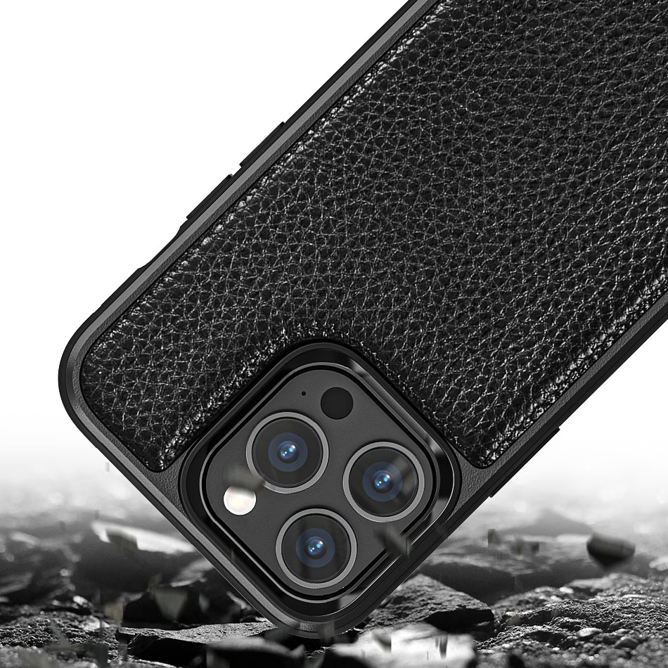 Apple iPhone 13 Pro Max Uyumlu Kılıf Wiwu Genuine Leather Plastic Calfskin Orjinal Deri Kapak - 10