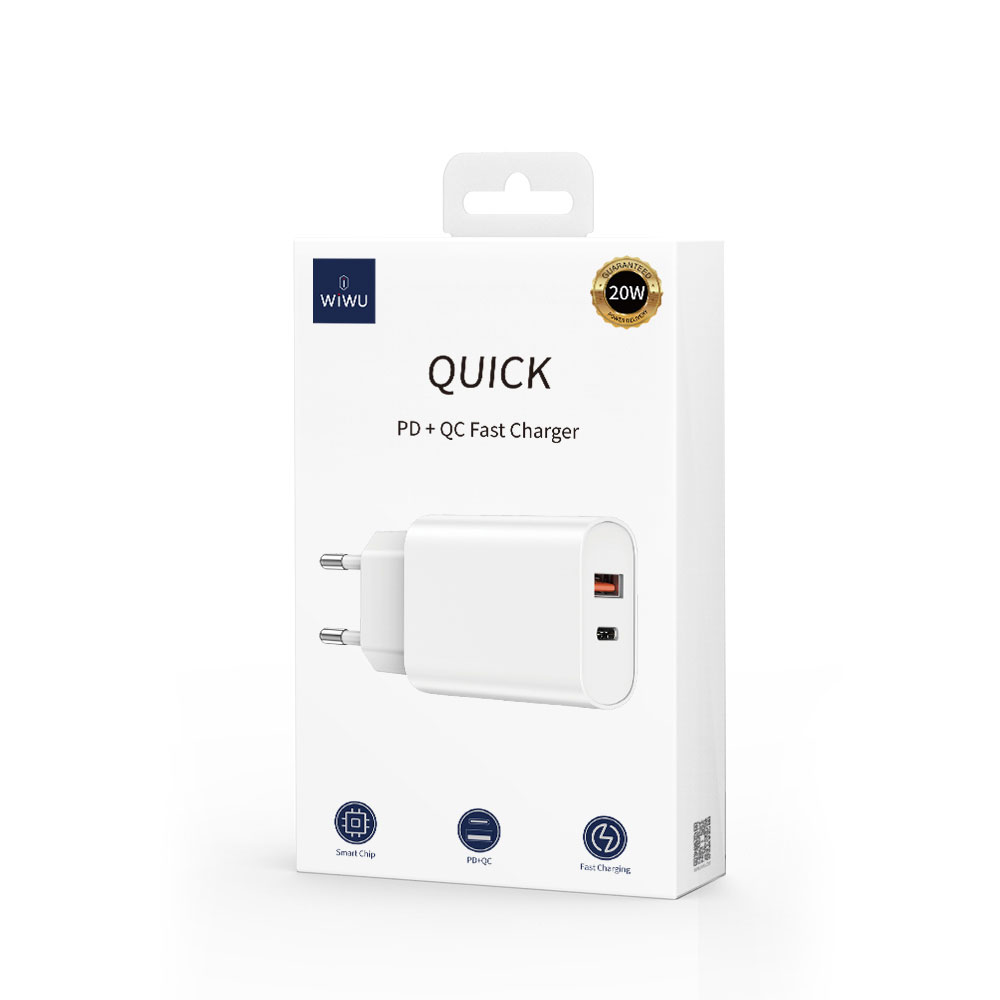 Wiwu Wi-U002 Quick Type-C PD & USB-A QC Hızlı Şarj Başlığı 20W - 2