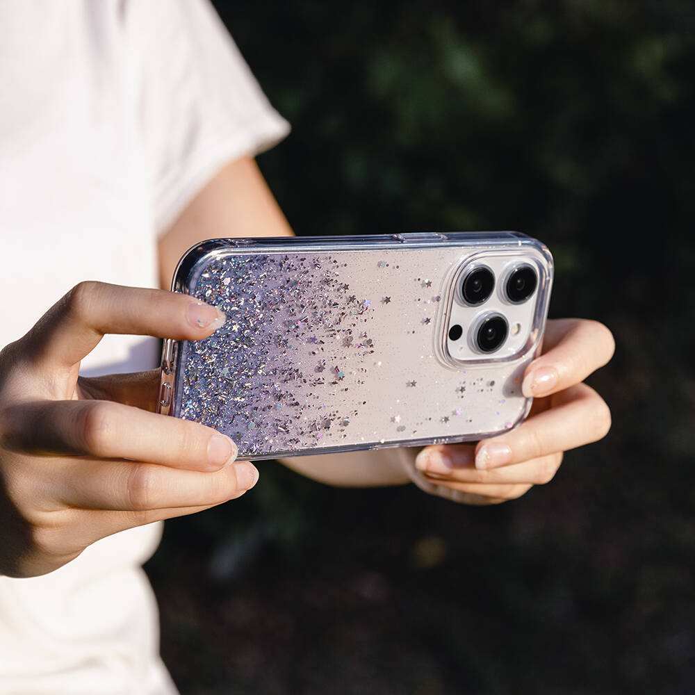 Apple iPhone 14 Pro Max Uyumlu Kılıf Parlayan Simli Şeffaf Lisanslı Switcheasy Starfield Kapak - 8