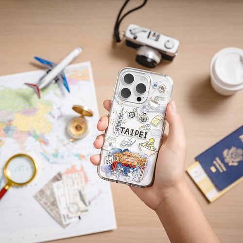 Apple iPhone 15 Pro Uyumlu Kılıf Magsafe Şarj Özellikli Çizim Desenli Şok Önleyicili Şeffaf Lisanslı Switcheasy City-M Taipei Kapak