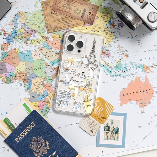 Apple iPhone 15 Pro Uyumlu Kılıf Magsafe Şarj Özellikli Çizim Desenli Şok Önleyicili Şeffaf Lisanslı Switcheasy City-M Paris Kapak
