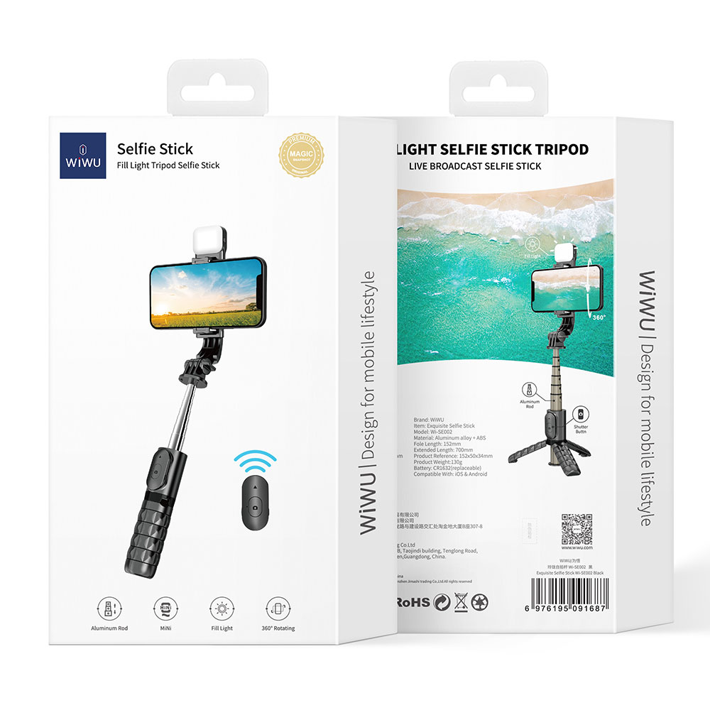 Wiwu Wi-SE002 Çok Fonksiyonlu Işıklı Sabitleyici Canlı Yayın Tripod Selfie Çubuğu - 5