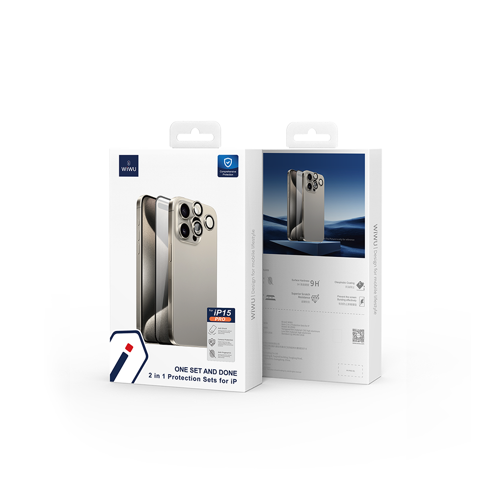 Apple iPhone 15 Pro Max Uyumlu Wiwu Wi-IP002 2in1 Temperli Cam Ahize Toz Önleyici Ekran Koruyucu ve Kamera Lens Koruyucu Set - 3