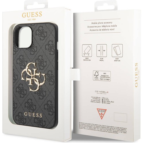 Apple iPhone 14 Uyumlu Kılıf Guess PU Deri Büyük Metal Logo Dizaynlı Kapak