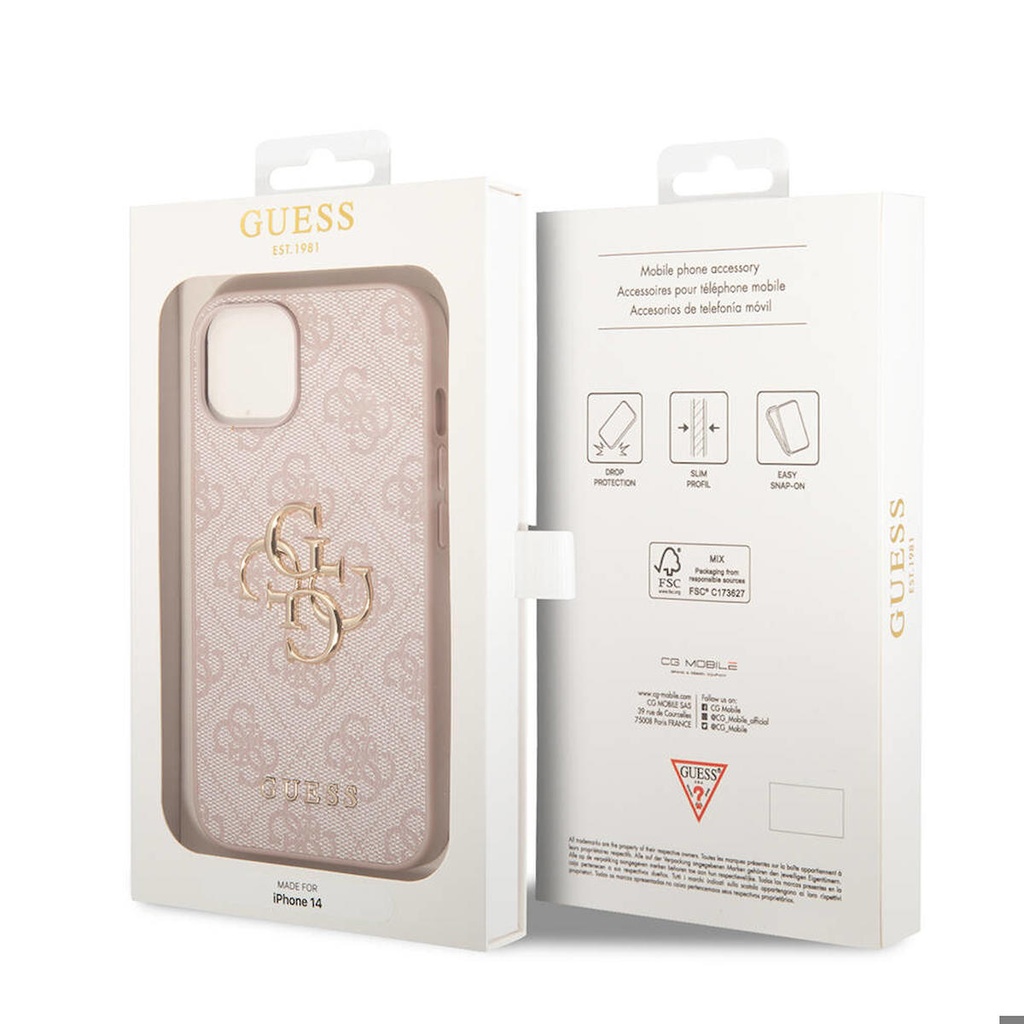 Apple iPhone 14 Uyumlu Kılıf Guess PU Deri Büyük Metal Logo Dizaynlı Kapak