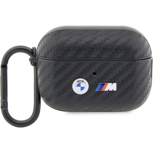 Apple Airpods Pro 2 Uyumlu Kılıf BMW Orjinal Lisanslı PU Karbon Fiber Tasarımlı Çift Metal Logolu Kapak