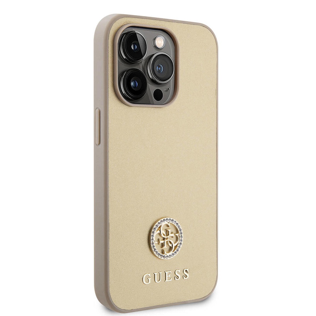 Apple iPhone 14 Pro Max Uyumlu Kılıf Guess Orjinal Lisanslı Deri 4G Metal Logo Strass Kapak