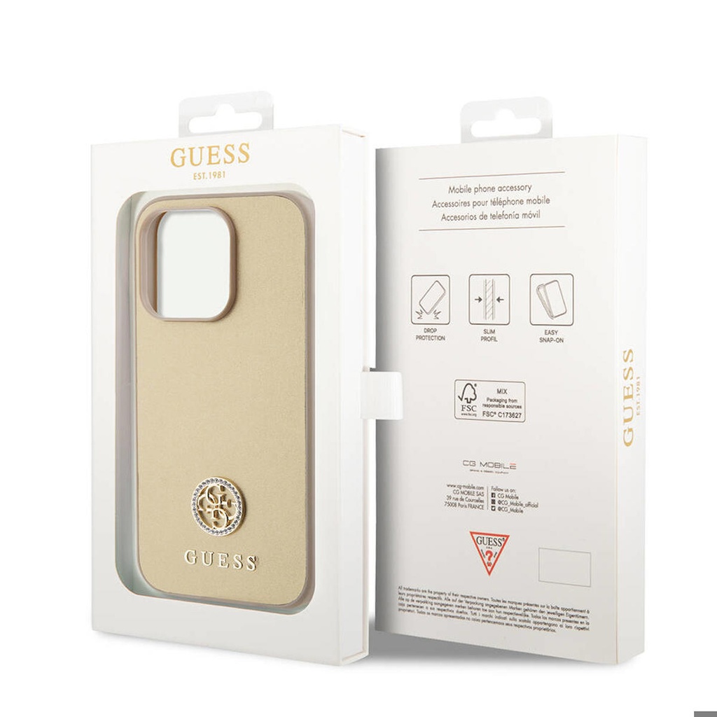 Apple iPhone 14 Pro Max Uyumlu Kılıf Guess Orjinal Lisanslı Deri 4G Metal Logo Strass Kapak