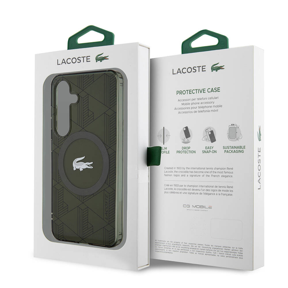 Samsung Galaxy S24 Uyumlu Kılıf Lacoste Orjinal Lisanslı Magsafe Şarj Özellikli Çift Katmanlı Timsah Logolu Blend Monogram Kapak - 13