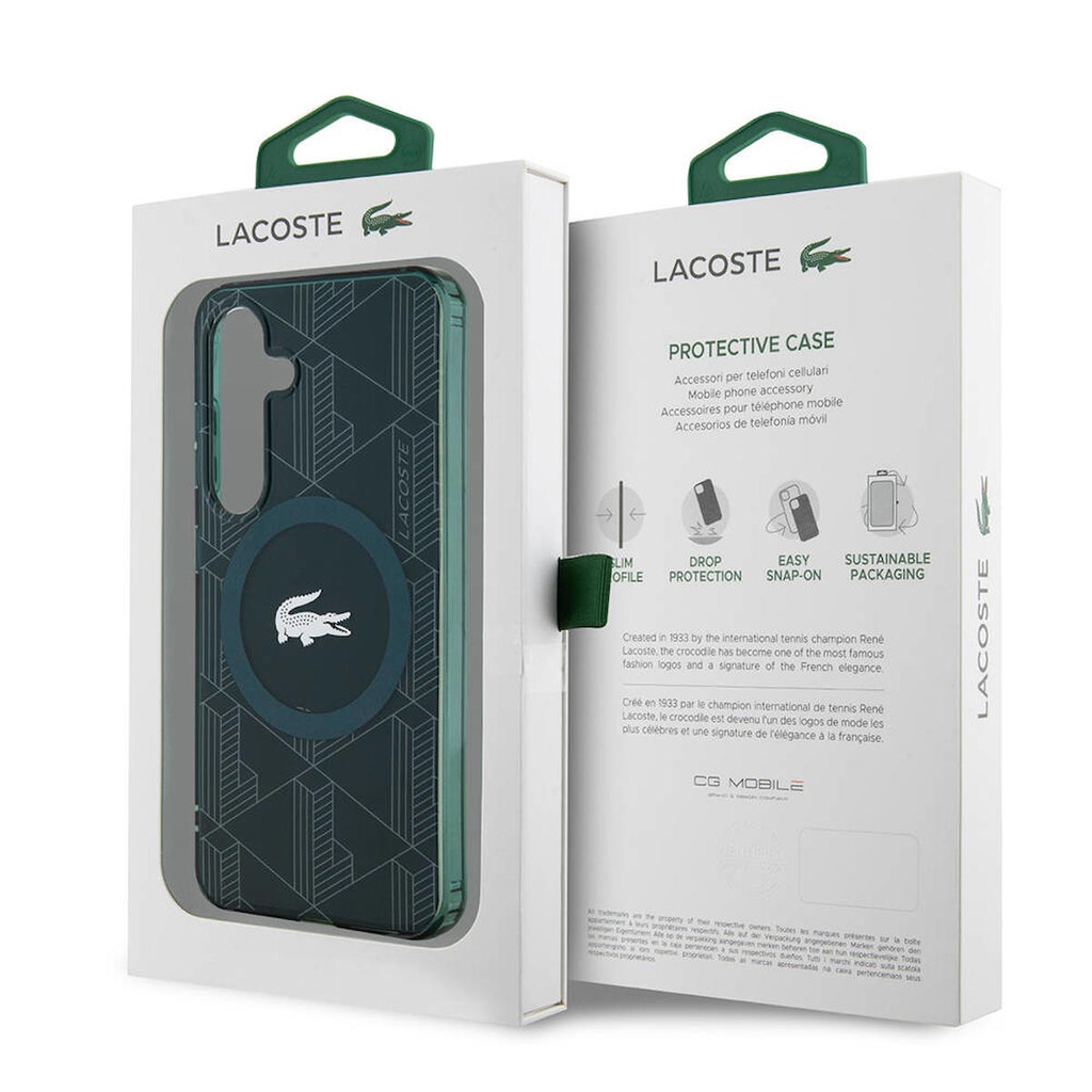 Samsung Galaxy S24 Uyumlu Kılıf Lacoste Orjinal Lisanslı Magsafe Şarj Özellikli Çift Katmanlı Timsah Logolu Blend Monogram Kapak