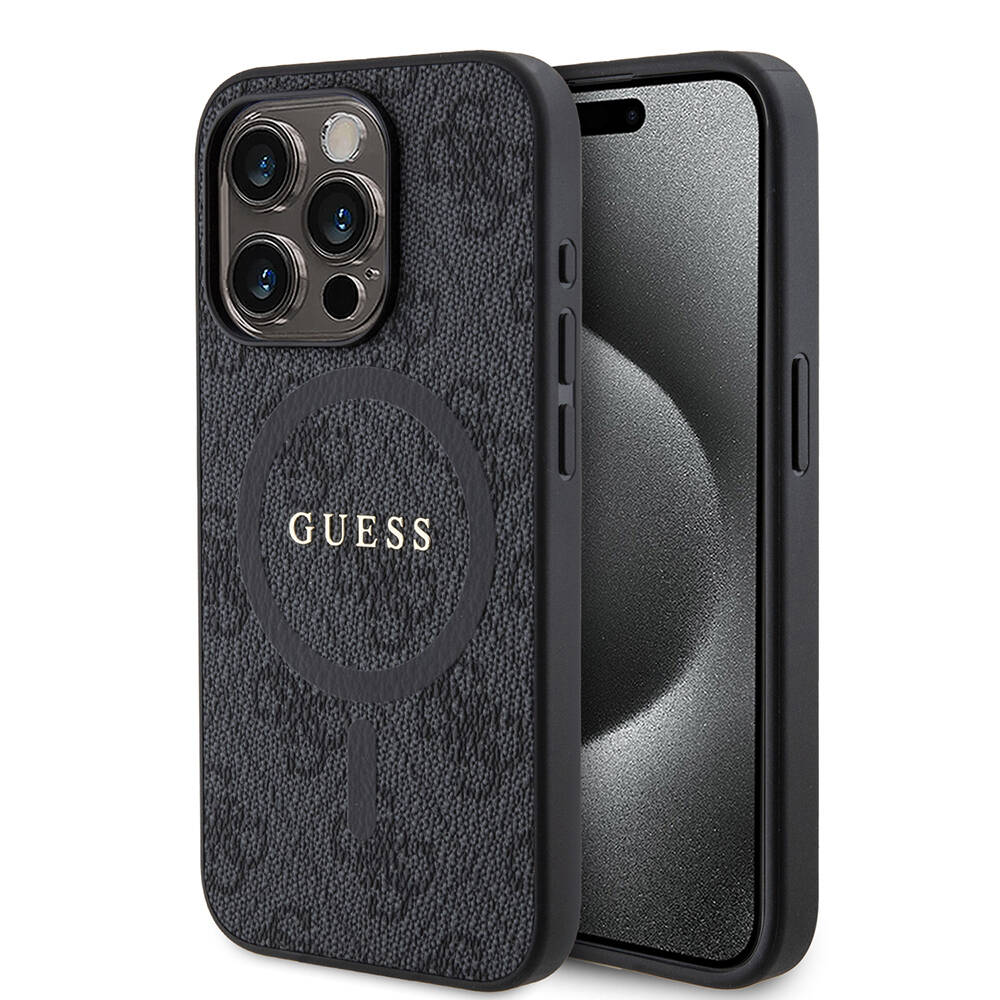 Apple iPhone 15 Pro Uyumlu Kılıf Guess Orjinal Lisanslı Magsafe Şarj Özellikli 4G Desenli Yazı Logolu Kapak - 1