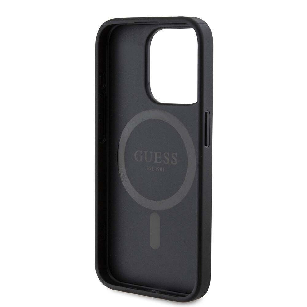 Apple iPhone 15 Pro Uyumlu Kılıf Guess Orjinal Lisanslı Magsafe Şarj Özellikli 4G Desenli Yazı Logolu Kapak - 6