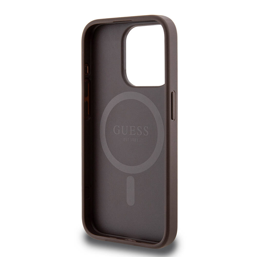 Apple iPhone 15 Pro Uyumlu Kılıf Guess Orjinal Lisanslı Magsafe Şarj Özellikli 4G Desenli Yazı Logolu Kapak - 12