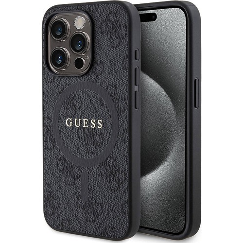 Apple iPhone 15 Pro Uyumlu Kılıf Guess Orjinal Lisanslı Magsafe Şarj Özellikli 4G Desenli Yazı Logolu Kapak