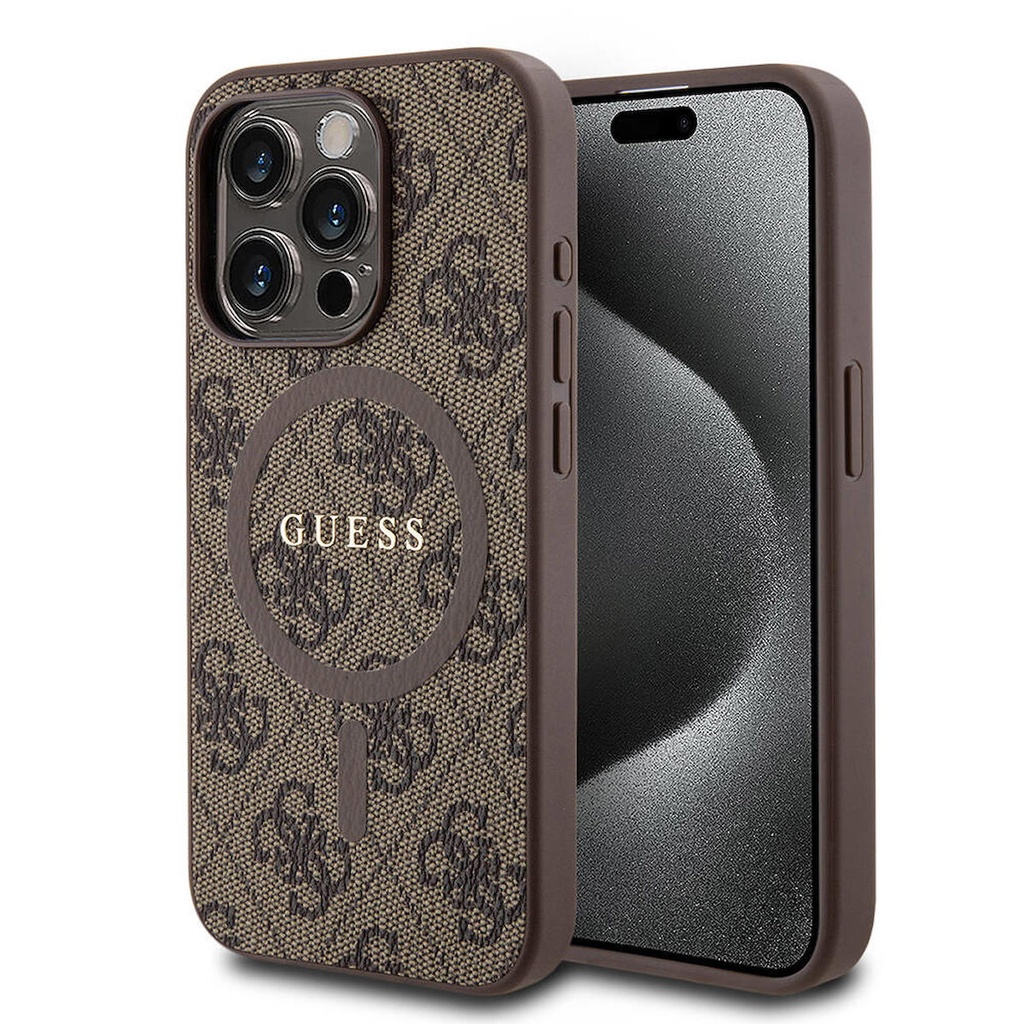 Apple iPhone 15 Pro Uyumlu Kılıf Guess Orjinal Lisanslı Magsafe Şarj Özellikli 4G Desenli Yazı Logolu Kapak