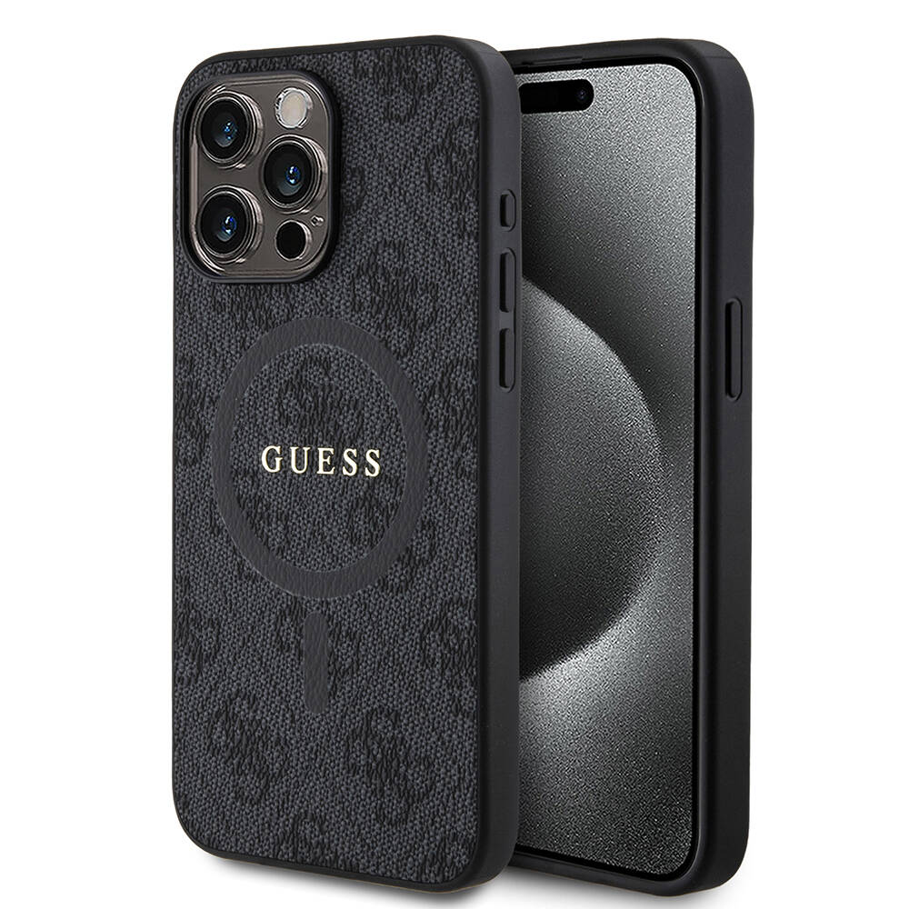 Apple iPhone 15 Pro Max Uyumlu Kılıf Guess Orjinal Lisanslı Magsafe Şarj Özellikli 4G Desenli Yazı Logolu Kapak - 1
