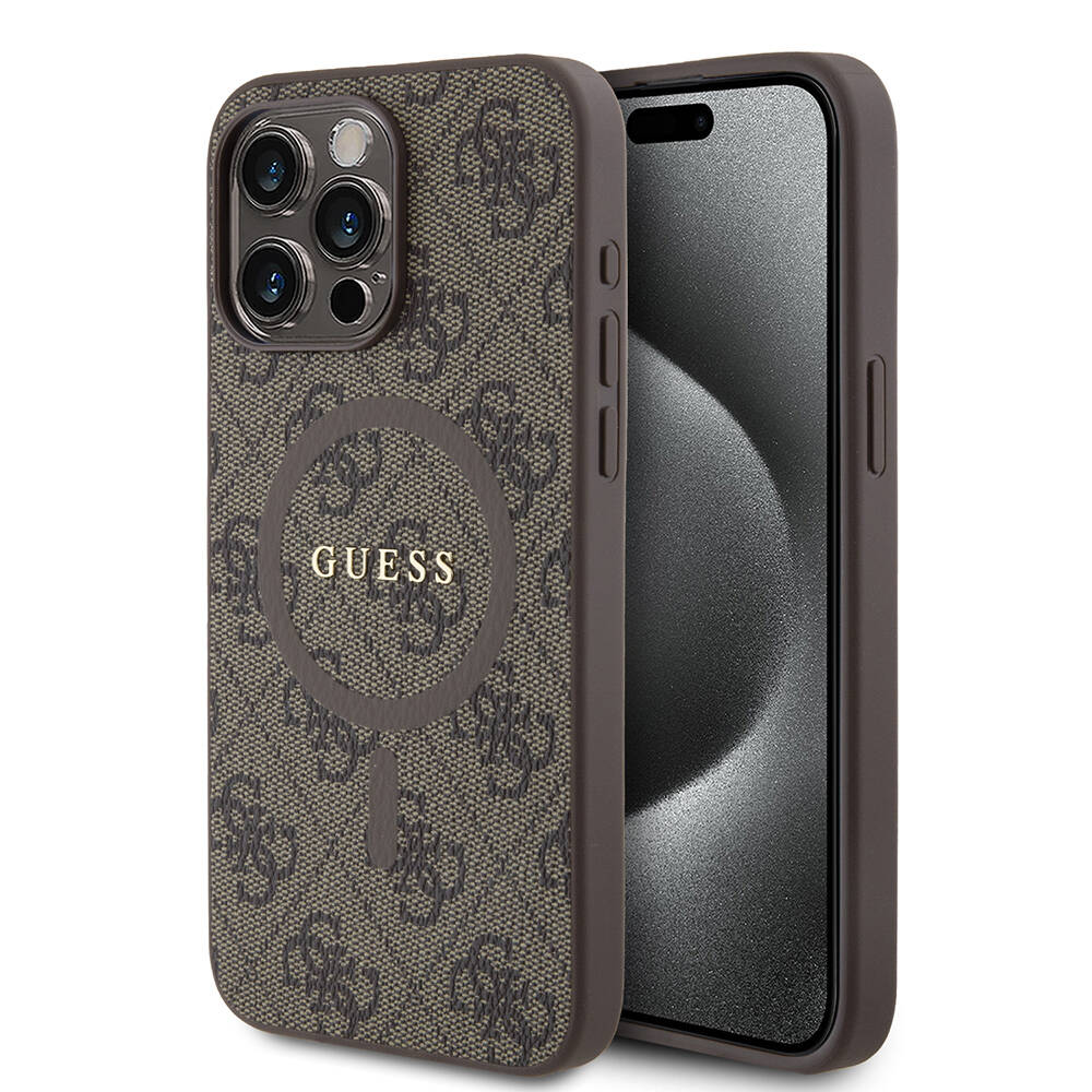 Apple iPhone 15 Pro Max Uyumlu Kılıf Guess Orjinal Lisanslı Magsafe Şarj Özellikli 4G Desenli Yazı Logolu Kapak - 8