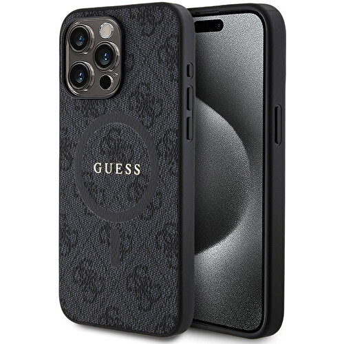 Apple iPhone 15 Pro Max Uyumlu Kılıf Guess Orjinal Lisanslı Magsafe Şarj Özellikli 4G Desenli Yazı Logolu Kapak