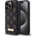 Apple iPhone 15 Pro Uyumlu Kılıf Guess Magsafe Şarj Özellikli PU Deri Desenli Metal Plaka Logolu Kapak