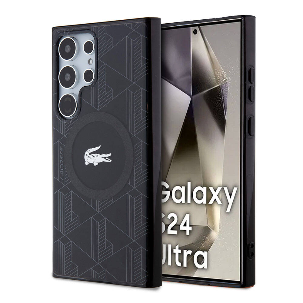Samsung Galaxy S24 Ultra Uyumlu Kılıf Lacoste Orjinal Lisanslı Magsafe Şarj Özellikli Çift Katmanlı Timsah Logolu Blend Monogram Kapak - 1