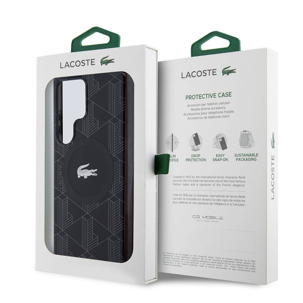 Samsung Galaxy S24 Ultra Uyumlu Kılıf Lacoste Orjinal Lisanslı Magsafe Şarj Özellikli Çift Katmanlı Timsah Logolu Blend Monogram Kapak - 7