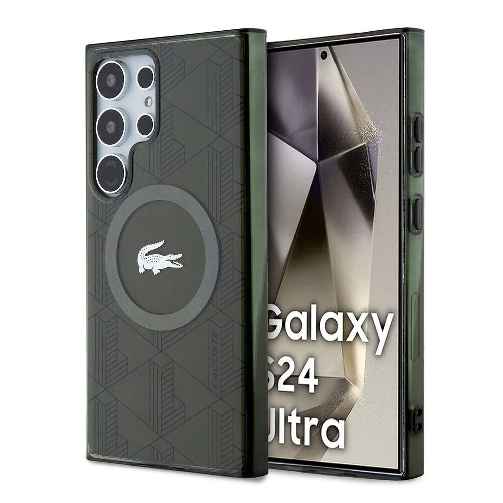 Samsung Galaxy S24 Ultra Uyumlu Kılıf Lacoste Orjinal Lisanslı Magsafe Şarj Özellikli Çift Katmanlı Timsah Logolu Blend Monogram Kapak - 8