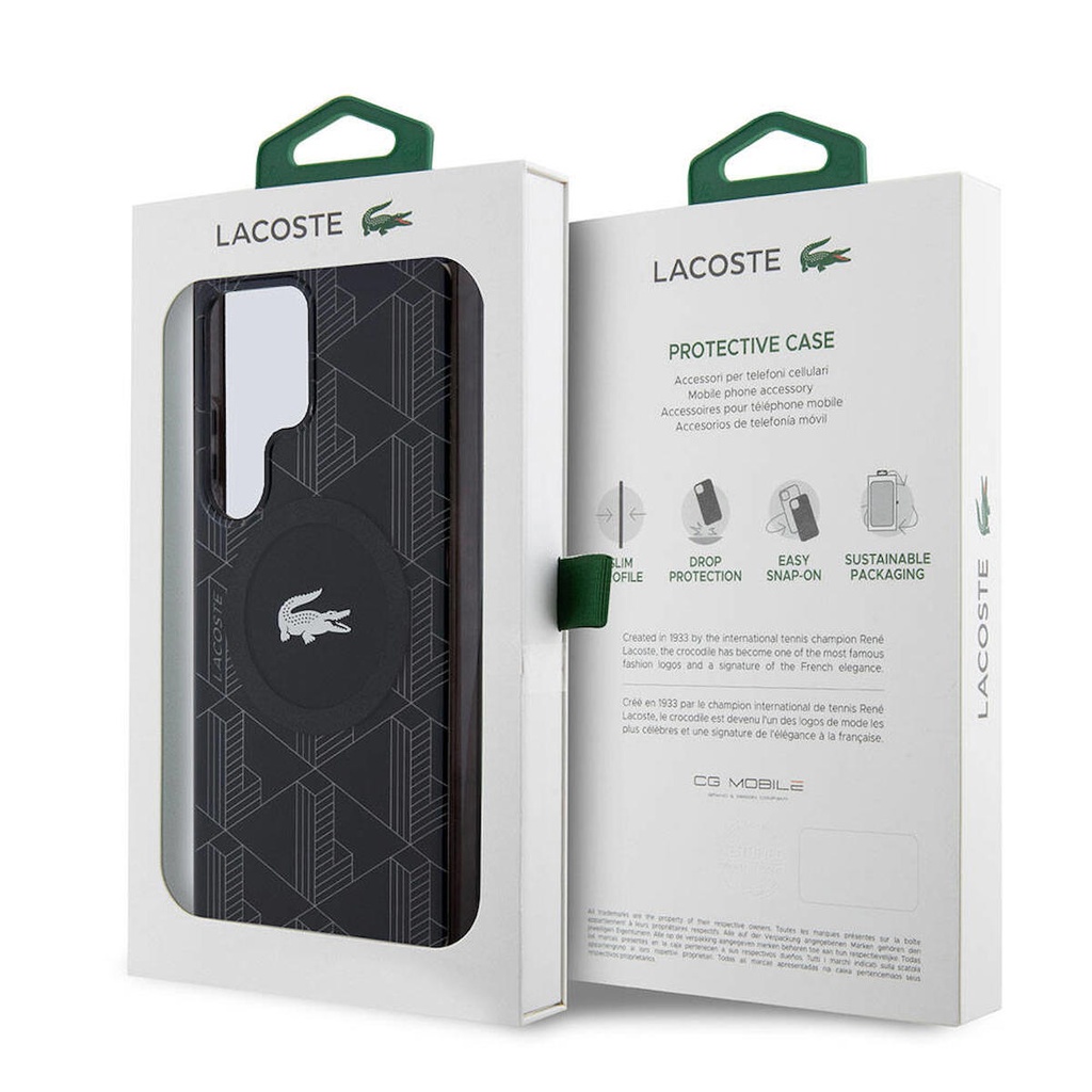 Samsung Galaxy S24 Ultra Uyumlu Kılıf Lacoste Orjinal Lisanslı Magsafe Şarj Özellikli Çift Katmanlı Timsah Logolu Blend Monogram Kapak