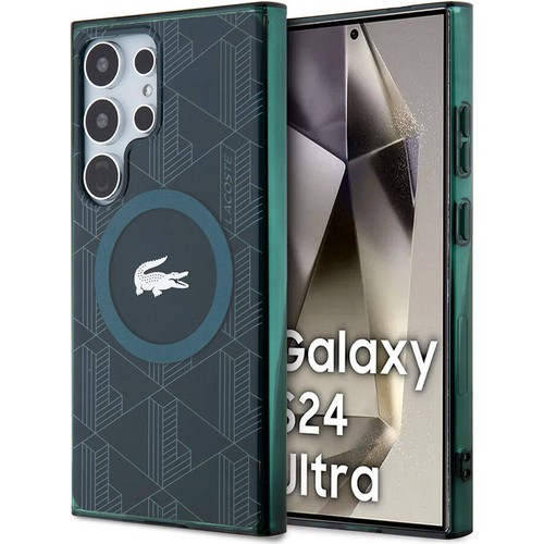 Samsung Galaxy S24 Ultra Uyumlu Kılıf Lacoste Orjinal Lisanslı Magsafe Şarj Özellikli Çift Katmanlı Timsah Logolu Blend Monogram Kapak