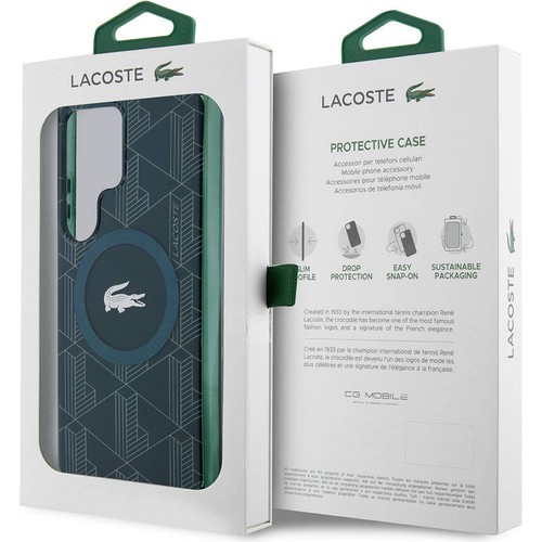 Samsung Galaxy S24 Ultra Uyumlu Kılıf Lacoste Orjinal Lisanslı Magsafe Şarj Özellikli Çift Katmanlı Timsah Logolu Blend Monogram Kapak
