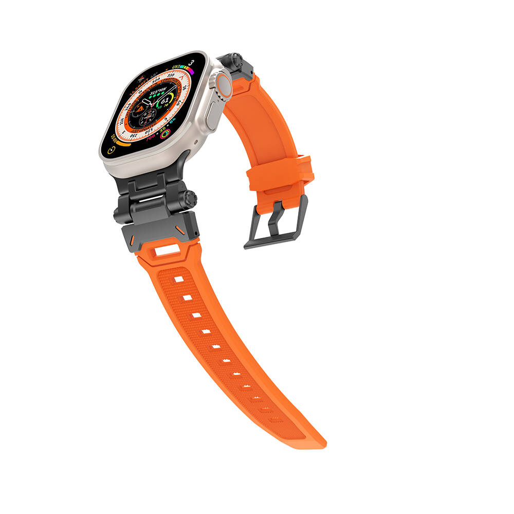 Apple Watch 7 45mm Uyumlu Zore KRD-108 Metal Başlıklı Silikon Kordon - 1