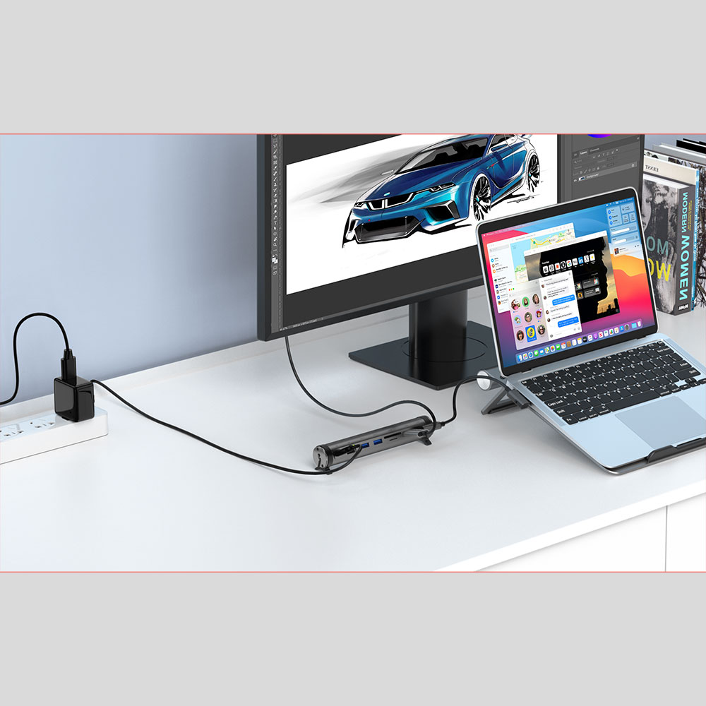Wiwu A821CH 8in1 Hub Bağlantı İstasyonlu Notebook Laptop Standı PD3.0/USB3.0/RJ45 (1000Mbps)/SD/TF/HDMI (4K@30Hz) - 7