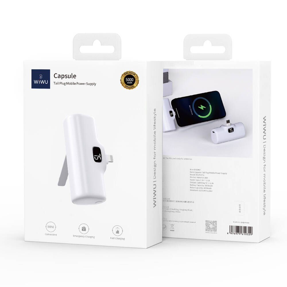 Wiwu Wi-P017 Capsule Serisi 2in1 Mini Taşınabilir Standlı Lightning Powerbank 5000mAh - 5