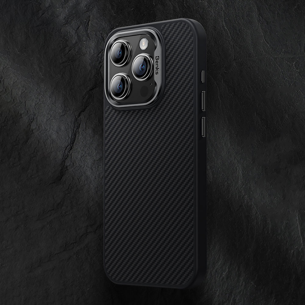 Apple iPhone 15 Pro Uyumlu Kılıf Karbon Fiber Magsafe Şarj Özellikli Benks Hybrid ArmorPro 600D Kevlar Kapak - 7