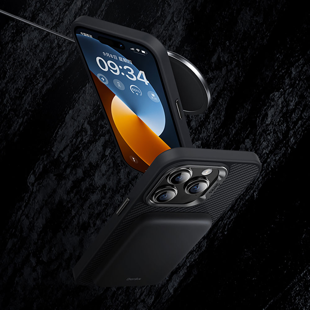 Apple iPhone 15 Pro Max Uyumlu Kılıf Karbon Fiber Magsafe Şarj Özellikli Benks Hybrid ArmorPro 600D Kevlar Kapak - 4